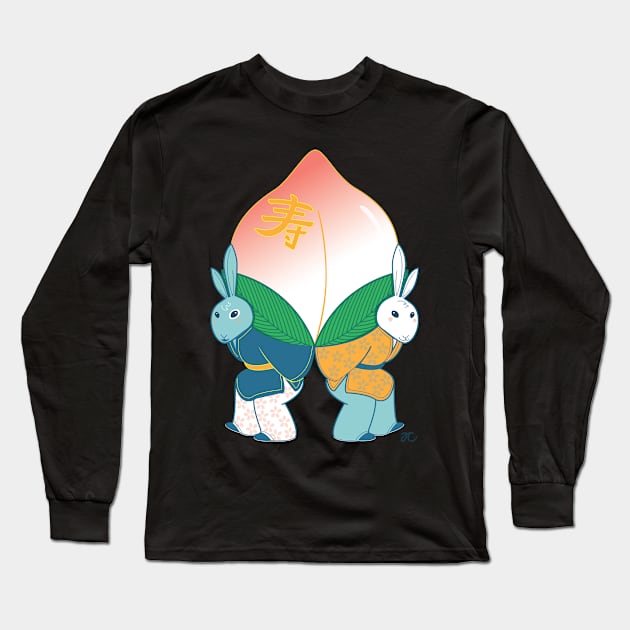 Longevity Peach Bunnies Long Sleeve T-Shirt by elephantfeather